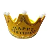 Golden shining BIRTHDAY crown, HAPPY BIRTHDAY, white beads, golden chain Item Picture